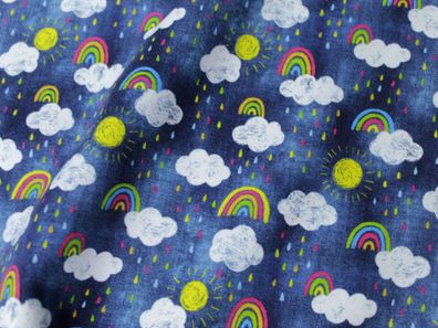 Jersey, Jeansoptik, "Regenbogen",150 cm breit, Baumwolle, Kinderstoff, Meterware