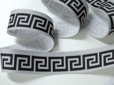 Ripsband, Galonband "Griechische Ornamente", grau, Galonstreifen, 30 mm breit