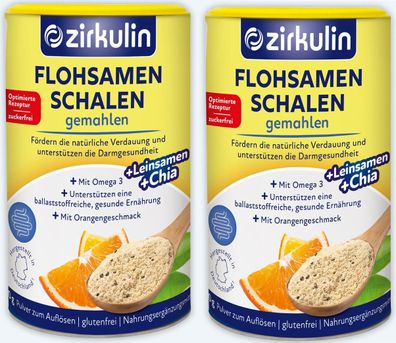 Zirkulin Flohsamenschalen Omega 3 + Leinsamen + Chia Orangengeschmack 2Stk(2x200g)