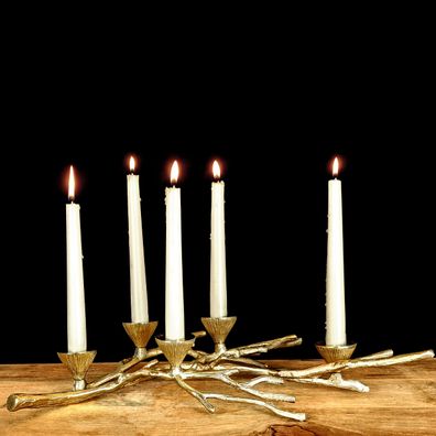 für 1:12 Puppenhaus Messingfarben Miniatur Kerzenständer aus Metall mit Kerzen 
