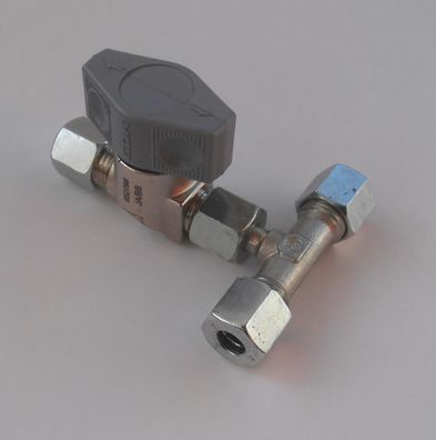 Gas Absperrventil grau Absperr T-Ventil Gashahn GOK für 8mm Rohr 751550r NEU