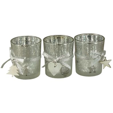 3er Set Teelichtgläser Höhe 6,5 cm Ø 5,5cm Teelichthalter Vintage Windlicht Glas
