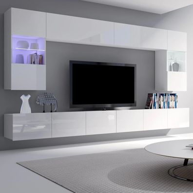 FURNIX Mediawand Möbelwand Pune4 moderne Wohnwand fürs Wohnzimmer 6-teilig Weiß