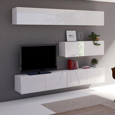 FURNIX Mediawand Möbelwand Pune 8 Wohnzimmermöbelwand 5-teilig Weiß