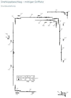 Reparaturbeschlag DK-Fenster Kunststoff mittig FFB 270 - 600 x FFH 326 - 710mm