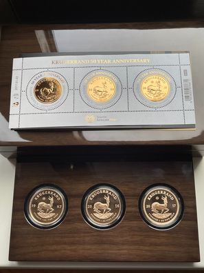 Krügerrand 3 Goldmünzen Vintage Set 1967, 2016, 2017 Polierte Platte Proof