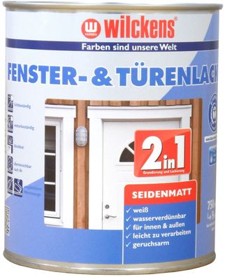 Wilckens 0,75l 2in1 Fenster u Türenlack seidenmatt weiß Grundierung Fenster Lack