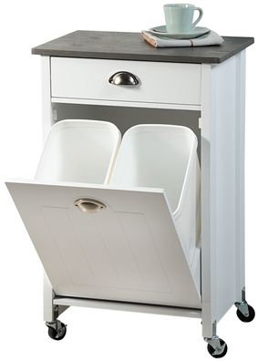 Kesper Küchenwagen mit Mülltrennsystem weiß/ grau mit Schublade und Unterschrank