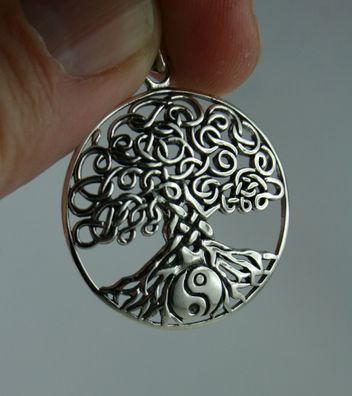 Baum des Lebens Anhänger Yin und Yang keltisch 925 Sterling Silber oxidiert