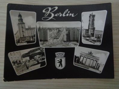 6002 Postkarte, Ansichtskarte -Berlin- Stalinallee, Rathaus, Bahnhof Friedrichstr.