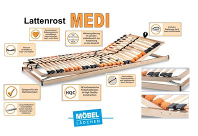 Lattenrost Medi, 28 Federholzleisten, Kopf- und Fußteil manuell verstellbar, Auswahl