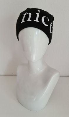 Achti Mütze Beanie Strickmütze Wollmütze bestickt Schriftzug NICE Schwarz/ Weiß