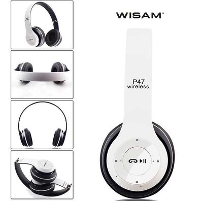 Wisam® P47 Wireless Bluetooth 5.0 + EDR Kopfhörer Headset Weiß PC Smartphones Tablets