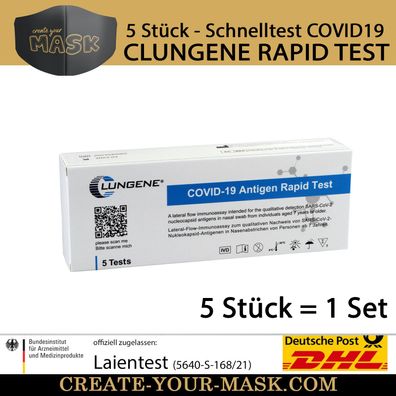 5x Clungene Corona Schnelltest Selbsttest Antigen Test Nasenabstrich Covid-19