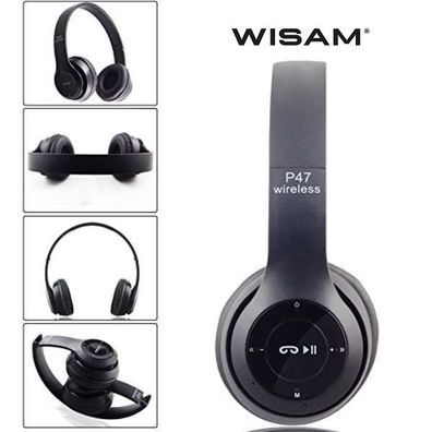 Wisam® P47 Wireless Bluetooth 5.0 + EDR Kopfhörer Headset Black PC Smartphones ...