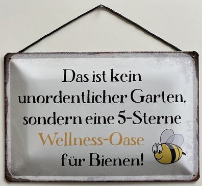 Blechschild mit Kordel 30 x 20 cm 5 Sterne Wellness Oase für Bienen