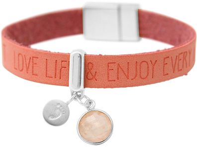 Gemshine - Damen - Armband - Fußabdruck - 925 Silber - WISHES - Rosa - Pink - Rosenqu