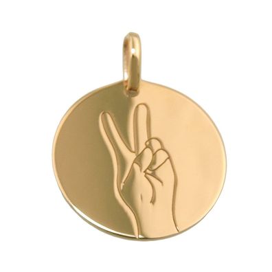 Anhänger Gravurplatte 16mm mit Lasergravur Peace-Victory-Zeichen glänzend 9Kt GOLD