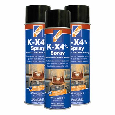 Technolit Rostlöser-Spray K-X-4 3x 0.5l, Rostentferner, Entroster, Schmiermittel