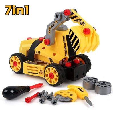 BeebeeRun Spielzeug-Bagger, Kinder Bagger Baustellenfahrzeuge 7 in 1 Bausatz