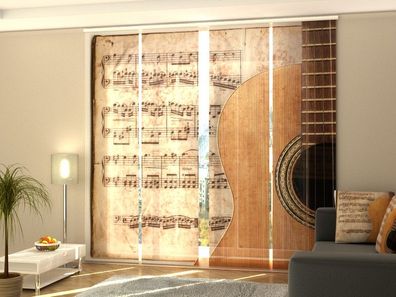 Foto-Schiebegardine Gitarre und Noten, Flächenvorhang mit Motiv, Fotodruck, auf Maß