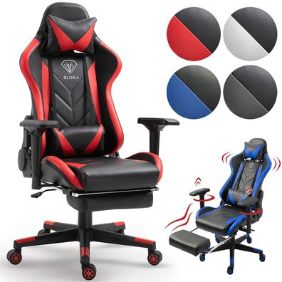 Gaming Stuhl mit Fußstütze 4D-Armlehnen gaming chair Sportsitz Optik Gamer Bürostuhl