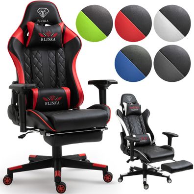 Gaming Stuhl Chair Racing Chefsessel mit Fußstütze und ergonomsichen 4D-Armlehnen
