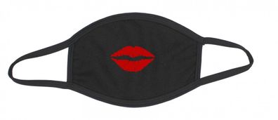 Mund-Nase-Maske Baumwolle schwarz mit roten Lippen
