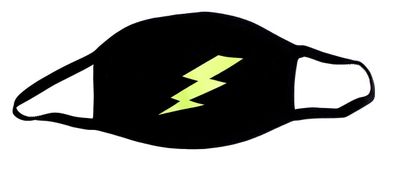 Mund-Nase-Maske Baumwolle schwarz mit Blitz in neongelb
