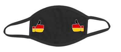 Mund-Nase-Maske Baumwolle schwarz mit Daumen hoch Deutschland
