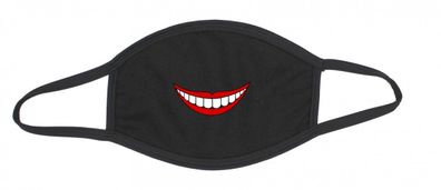 Mund-Nase-Maske Baumwolle schwarz mit lachendem Mund