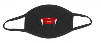 Mund-Nase-Maske Baumwolle schwarz mit Vampirmund