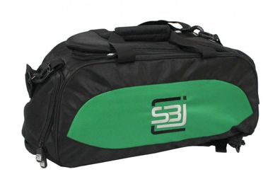 Sporttasche mit Rucksackfunktion in schwarz mit grünen Seiteneinsätzen