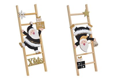 Nikolaus auf Leiter aus Holz Natur schwarz 2-fach sortiert Weihnachtsdeko Dekoration
