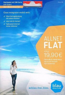 Blau. de Allnet Flat - Startpaket Sim Karte mit 2000MB 2GB Freivolumen NEU OVP