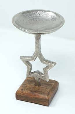 Kerzenhalter Stern mit Holz-Fuß 18 x 10 cm Kerzenständer Teelichthalter