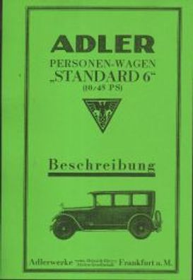 Bedienungsanleitung Adler Personenwagen Standart 6, Oldtimer