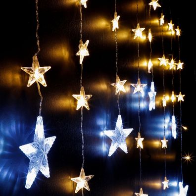 Sternen Lichter Vorhang mit 138 LEDs - warm- und kaltweiß - Weihnachts Fenster Deko