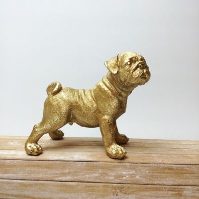 Hund Deko Tierfigur Mops stehend 9,7 cm gold Cor Mulder Geschenkidee