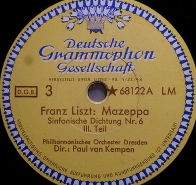 PAUL VAN KEMPEN / Hans v. BENDA "Mazeppa / Slavischer Tanz Nr. 2" DGG 1942 78rpm