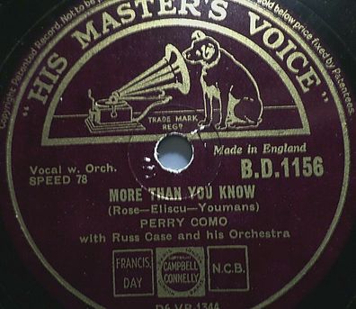 PERRY COMO "More Than You Know / A Garden In The Rain" HMV 1946