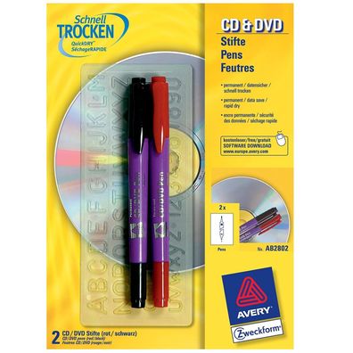Avery Zweckform 2x CD DVD Stift fein/ breit Permanent Marker Stifte BluRay Folie