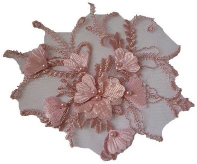 Spitze 17x20cm Applikation rosa Aufnäher Stickerei Blumen Blüten Perlen Nr.: 6