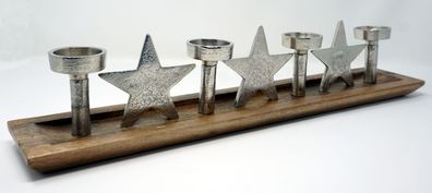 Teelichthalter mit Sterne Kerzenständer 53,5 x10 cm mit Holzfuß