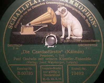 PAUL GODWIN "Die Czardasfürstin (Kálmán) Potpourri" Grammophon 78rpm 12"