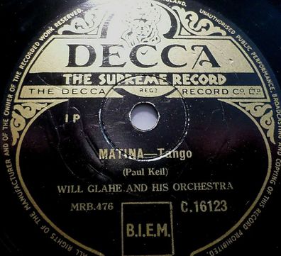 Otto Gerd Fischer & Will Glahe "Erinnerung / Matina" Decca 78rpm 10"