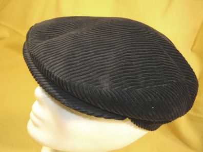 Flatcap Sportmütze Cap Cord Baumwolle schwarz Größe 54 oder 55 cm