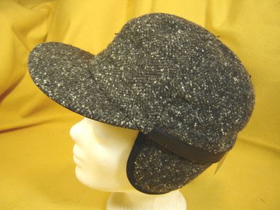 Basecap mit Ohrenklappen dunkelgrau Tweed Schirmmütze Wolltuch Wintercap Gr 56