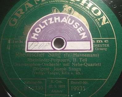 NEBE-QUARTETT "Rheinischer Sang - Rheinlieder-Potpourri" 78rpm Grammophon 1928