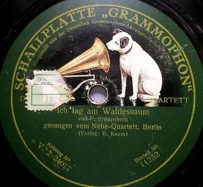 NEBE-QUARTETT "Ich lag am Waldessaum / Des Kindes Sehnen" Grammophon 78rpm 10"